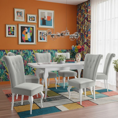 LARA Extendable Dining Table Set with 6 ST63 Dining Chairs MDF HDF ...