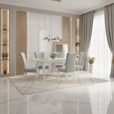 LARA Extendable Dining Table Set with 6 ST63 Dining Chairs MDF HDF ...