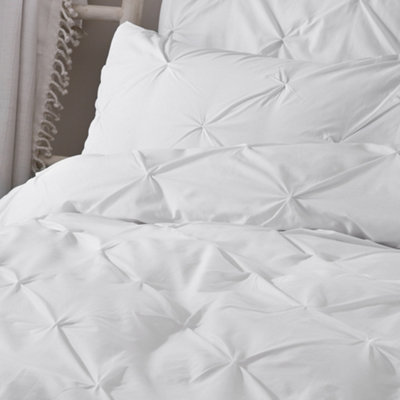 Lara Luxury White Ruched Duvet Cover Set
