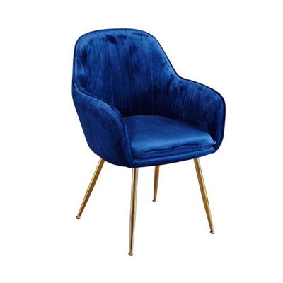 Lara Royal Blue Velvet Dining Chairs - Opulent Gold Legs with Exquisite Stitched Design (Set of 2)