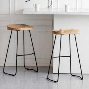 Lara Set of Two Saddle Seat Kitchen & Breakfast Bar Stools: Handmade Armless Solid Wood Bar Stool with Black Legs for Dining Room