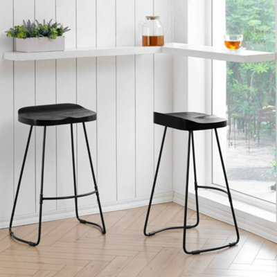 Lara Set of Two Saddle Seat Kitchen & Breakfast Counter Bar Stools - Black
