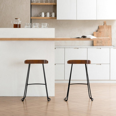 Lara Set of Two Saddle Seat Kitchen & Breakfast Counter Bar Stools - Walnut