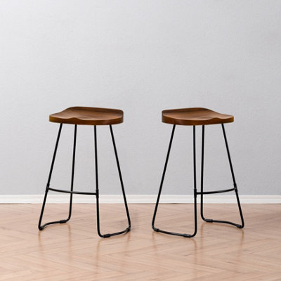 Lara Set of Two Saddle Seat Kitchen & Breakfast Counter Bar Stools - Walnut