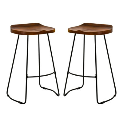 Lara Set of Two Saddle Seat Kitchen & Breakfast Counter Bar Stools - Walnut