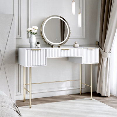Lara White Dressing Table with Riley LED Mirror