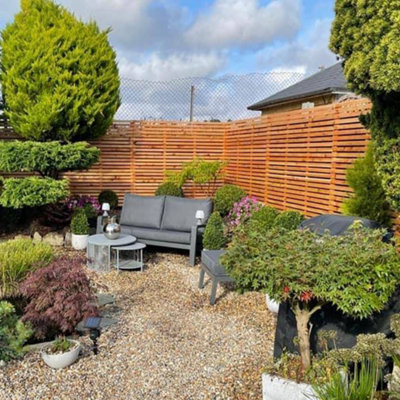 Larch Slatted Fence Panels - Horizontal - 2400mm Wide x 2100mm High - 16mm Gaps
