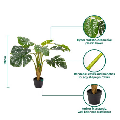 Large 120cm Lifelike Artificial Monstera Plants - Swiss Cheese Indoor Houseplant with Realistic Faux Foliage Home and Office Décor