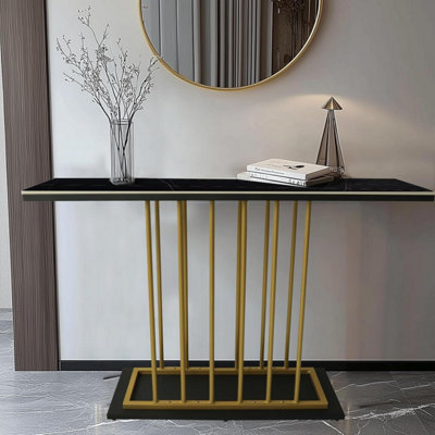 Large 120cm Sintered Stone Console Table Modern Narrow Entryway Sofa Table with Metal Frame,Elegant Hallway & Living Furniture