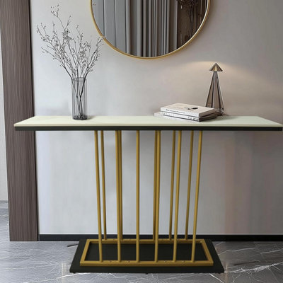 Large 120cm Sintered Stone Console Table Modern Narrow Entryway Sofa Table with Metal Frame,Elegant Hallway & Living Furniture