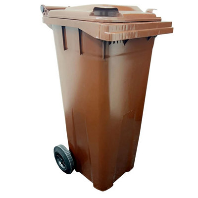 Large 140 Litre Brown Coloured Outdoor Council Wheelie Bins Complete With Lid And Wheels