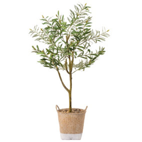 Large 140cm Artificial Olive Tree House plant In Decorative Basket Olea Europaea with Realistic Faux Foliage Home and Office Décor