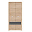 Large 2 Door Oak Wardrobe Full Length Hanging Space With Rail & Shelf