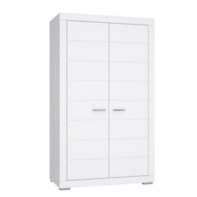 Large 2 Door Snow White Gloss Wardrobe Full Length Hanging Rail With Shelf