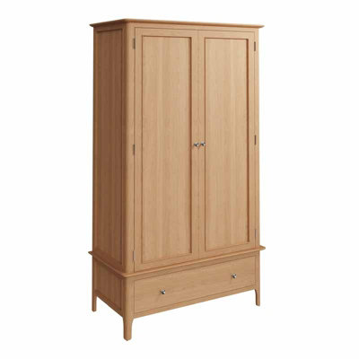 Large 2 Door Wardrobe - Plywood/Pine/MDF - L110 x W56 x H195 cm - Light Oak