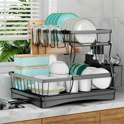 Large 2 tier dish drying rack for kitchen countertops, removable ...