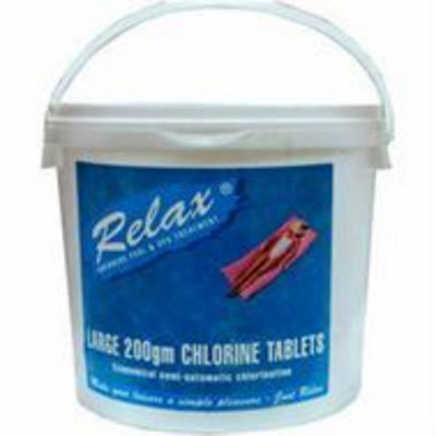 Large 200g Multi Chlorine Tablets 5kg by Relax. Ideal for 12ft Pools
