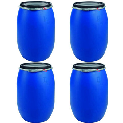 Large 220L Plastic Blue Open Top Food Grade Keg Barrel Storage Drums With Ring Latch & Lid