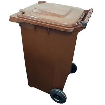 Large 240 Litre Brown Coloured Outdoor Council Wheelie Bins Complete With Lid And Wheels