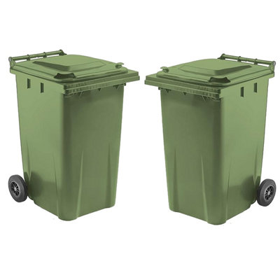Large 240 Litre Green Coloured Outdoor Council Wheelie Bins Complete With Lid And Wheels