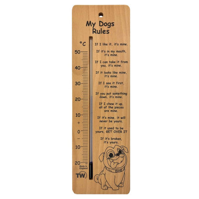 Large 380mm Wooden Dog Thermometer with My Dogs Rules - Ideal Dog Gifts for Dog Lovers and Owners Sign