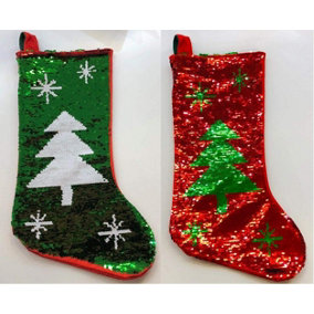 Large 45cm Long Novelty 2 in 1 Sequin Christmas Santa Stocking Sack Sock Xmas Gifts Bag