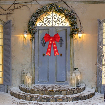 Large 50cm 25 LED Red Bow Front Door Christmas Decoration Wreath | DIY ...