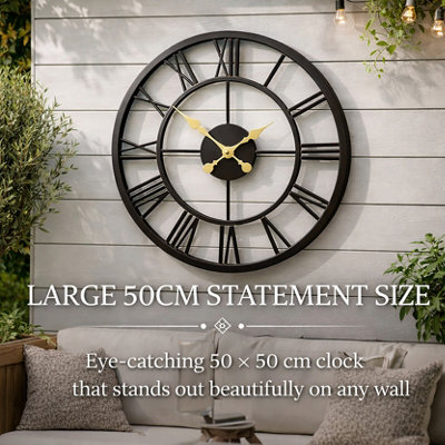 Large 50cm Garden Wall Clock - Battery Operated