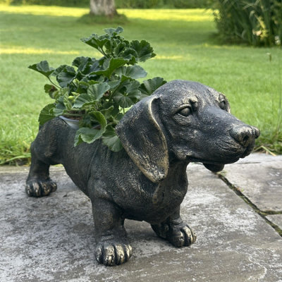 18cm Bronze Dachshund Figurine - Sausage Dog Ornament Sculpture, Resin Decoration For Home Or Garden