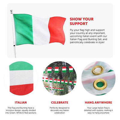 Large 5ft x 3ft Italian Flag & Bunting - Pack of 2