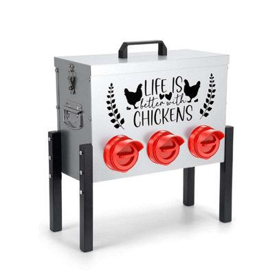 Large 6 Port Metal Chicken Feeder Indoor Outdoor Poultry Food Dispenser