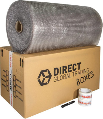 Large 60 Metre Roll Bubble Wrap Cardboard Box 2 Rolls Fragile Tape Marker Pen House Moving Kit