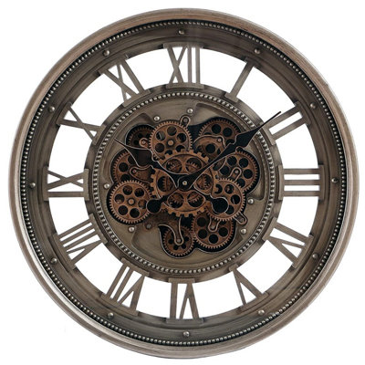 Large 60cm Bronze Moving Gear Wall Clock - Modern Decorative Battery ...