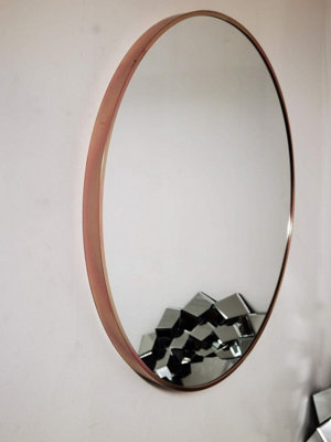 Large 60Cm Round Rose Gold Wall Mounted Mirror Aluminium Frame Bathroom