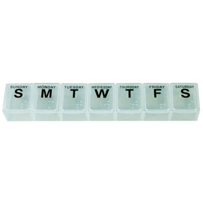 Large 7 Compartment Weekly Pill Dispenser - Flip Top Lids - Braille Lettering