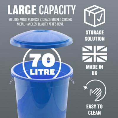 Large 70L Multi Purpose Bucket With Handles Storage Organiser Waste Garden