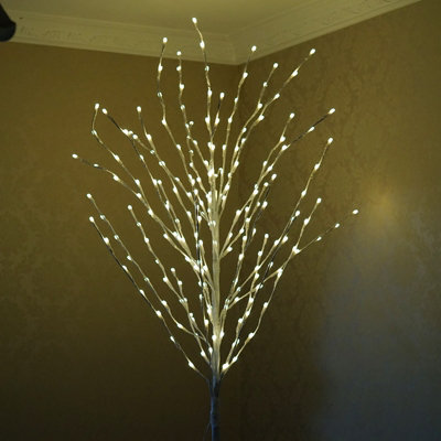 Large 7ft Pre-Lit 210 LED Xmas Light up White Birch Christmas Tree With Stand