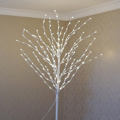 Large 7ft Pre-Lit 210 LED Xmas Light up White Birch Christmas Tree With Stand - 4