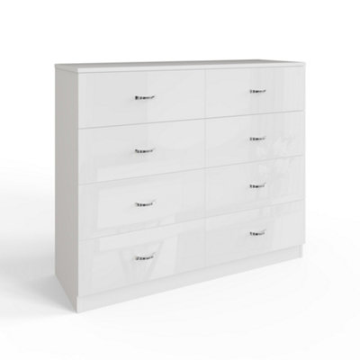 Large 8 Drawer High Gloss White Chest Of Drawers