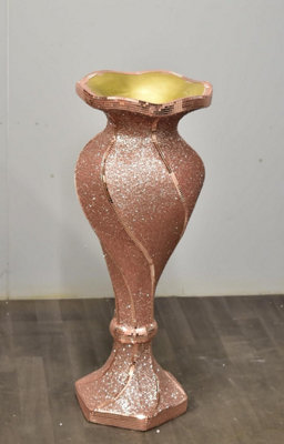 Large 80Cm Shiny Sparkly Mirror Crushed Diamond Glitter Flower Pot Rose Gold V067