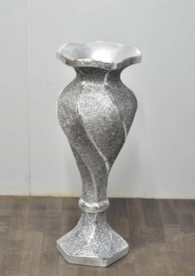 Large 80Cm Shiny Sparkly Mirror Crushed Diamond Glitter Flower Pot Silver V054