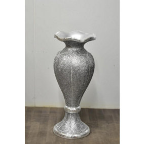 Large 80Cm Shiny Sparkly Mirror Crushed Diamond Glitter Flower Pot Silver V057