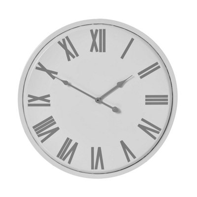 Large 80cm White Wall Clock with Grey Roman Numerals