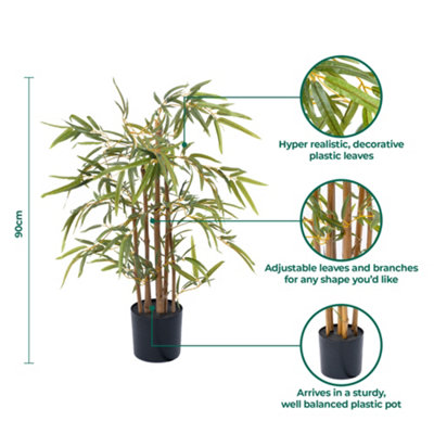 Large 90cm Lifelike Artificial Bamboo Plant - Indoor Houseplant with Realistic Faux Foliage - Perfect for Home and Office Décor