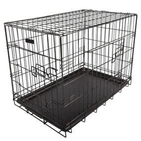 Large (91x61x68cm) 2 Door Folding Dog/Puppy Cage Carrier With Plastic Tray