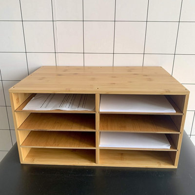 Large A4 Bamboo Desktop File Sorter 8 Compartment Adjustable Shelf ...