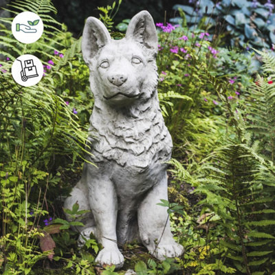 Large Alsatian/German Shepherd Dog Stone Cast Garden Ornament