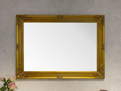 Large Antique Gold Wood Frame Wall Mirror