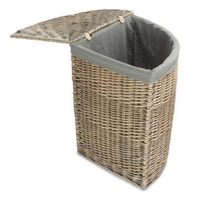 Large Antique Wash Corner Linen Basket with Grey Sage Lining