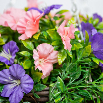 Large Artificial Petunia Flowers Rattan Hanging Basket Decoration  Purple & Pink 30cm - 5